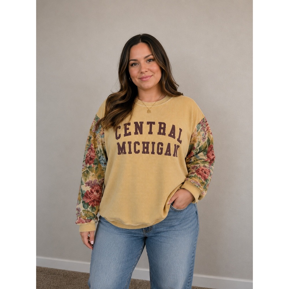 Chicka-d Central Michigan University Corded Floral Tapestry Sleeve Sweatshirt S
